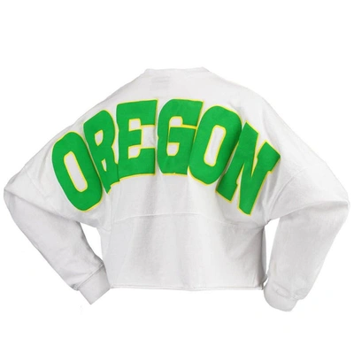 Shop Spirit Jersey White Oregon Ducks Laurels Crop Long Sleeve T-shirt