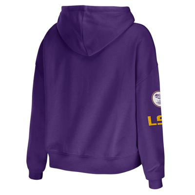 Shop Wear By Erin Andrews Purple Lsu Tigers Mixed Media Cropped Pullover Hoodie