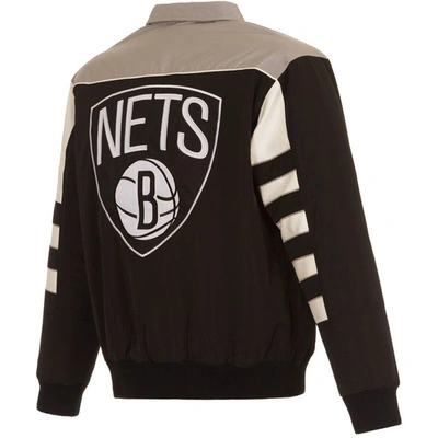 Shop Jh Design Black Brooklyn Nets Stripe Colorblock Nylon Reversible Full-snap Jacket