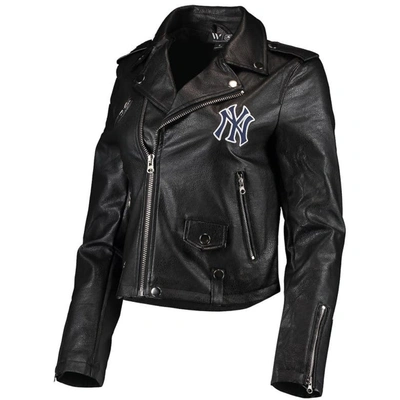 Shop The Wild Collective Black New York Yankees Faux Leather Moto Full-zip Jacket