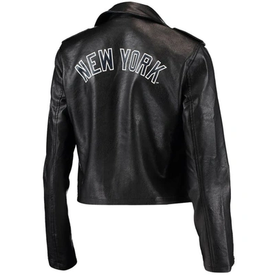 Shop The Wild Collective Black New York Yankees Faux Leather Moto Full-zip Jacket