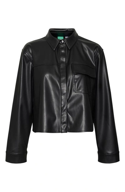 Shop Something New Harlem Faux Leather Cargo Overshirt In Black