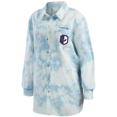 Shop Wear By Erin Andrews White Washington Capitals Oversized Tie-dye Button-up Denim Shirt
