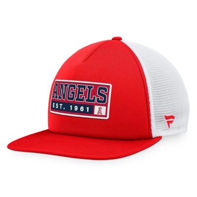 Shop Majestic Red/white Los Angeles Angels Foam Trucker Snapback Hat