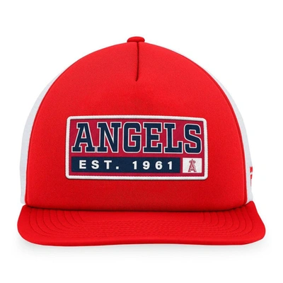 Shop Majestic Red/white Los Angeles Angels Foam Trucker Snapback Hat