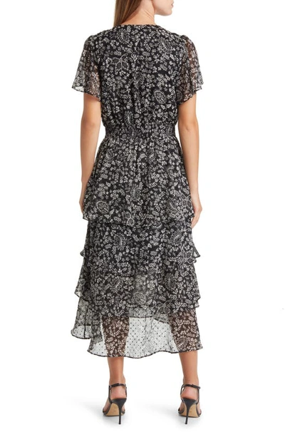 Shop Vince Camuto Floral Print Tiered Chiffon Dress In Rich Black