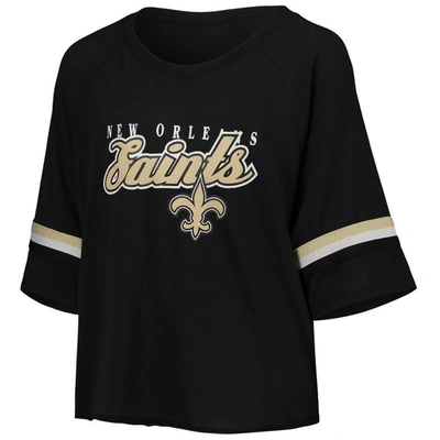 Shop Outerstuff Juniors Black New Orleans Saints Burnout Raglan Half-sleeve T-shirt