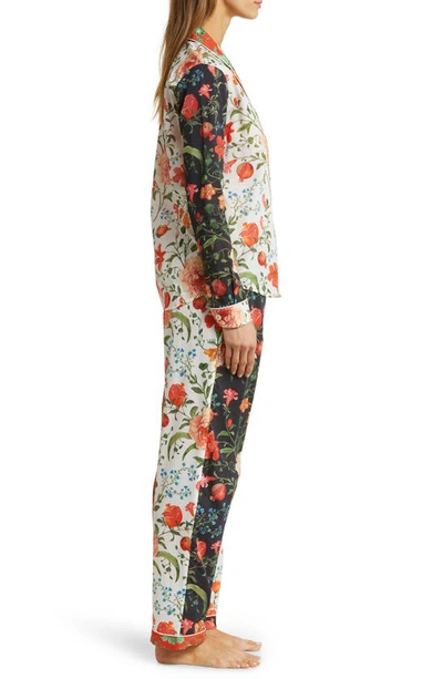 Shop Desmond & Dempsey Long Sleeve Cotton Pajamas In Persephone Black/ Multi