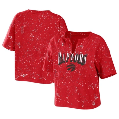 Shop Wear By Erin Andrews Red Toronto Raptors Bleach Splatter Notch Neck T-shirt