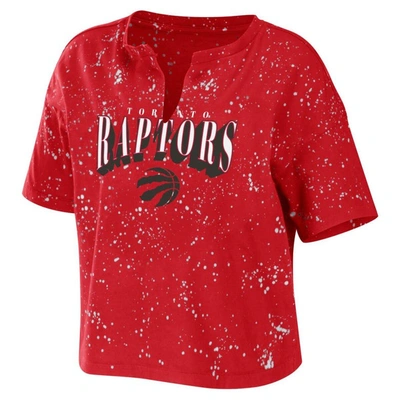 Shop Wear By Erin Andrews Red Toronto Raptors Bleach Splatter Notch Neck T-shirt