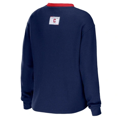 Shop Wear By Erin Andrews Navy Cleveland Guardians Waffle Henley Long Sleeve T-shirt