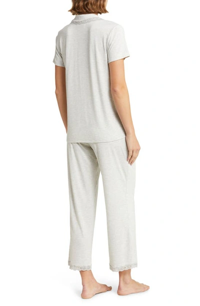 Shop Natori Feathers Lace Trim Jersey Pajamas In Heather Pebble Stone