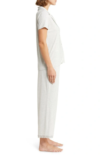 Shop Natori Feathers Lace Trim Jersey Pajamas In Heather Pebble Stone