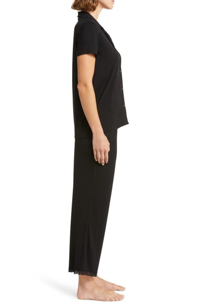 Shop Natori Feathers Lace Trim Jersey Pajamas In Black