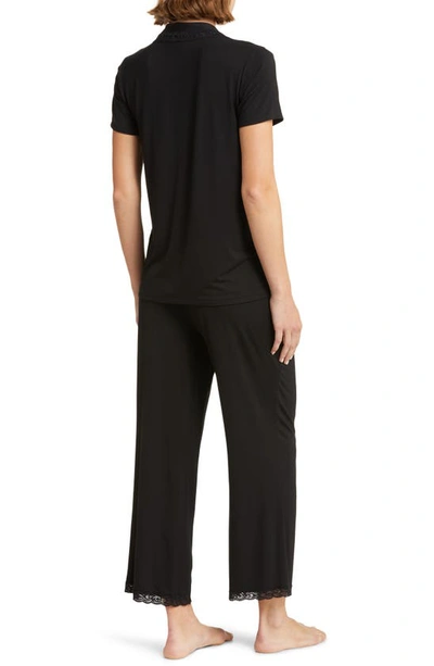 Shop Natori Feathers Lace Trim Jersey Pajamas In Black