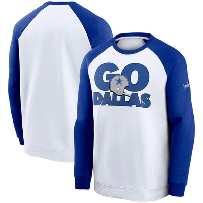 Shop Nike White/royal Dallas Cowboys Fan Gear Throwback Go Helmet Sweatshirt