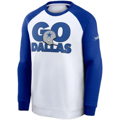 Shop Nike White/royal Dallas Cowboys Fan Gear Throwback Go Helmet Sweatshirt