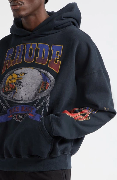 Shop Rhude Screaming Eagle French Terry Graphic Hoodie In Vtg Black