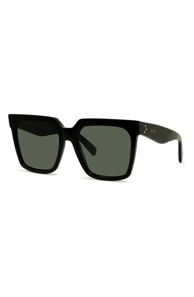 Shop Celine Bold 3 Dots 55mm Polarized Square Sunglasses In Shiny Black/ Smoke