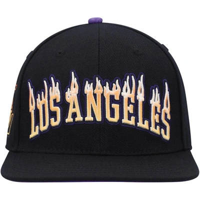 Shop Pro Standard Los Angeles Lakers Black Flames Snapback Hat