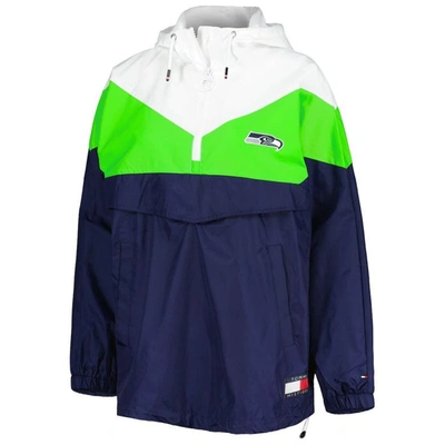 Shop Tommy Hilfiger White/neon Green Seattle Seahawks Staci Half-zip Hoodie Windbreaker Jacket