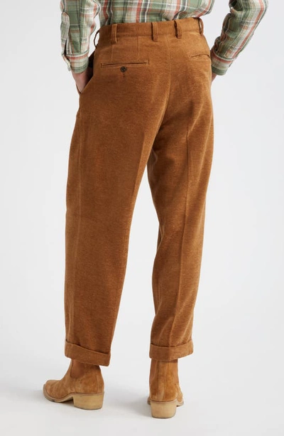 Shop Beams Double Pleat Cotton & Wool Knit Trousers In Golden Brown 28