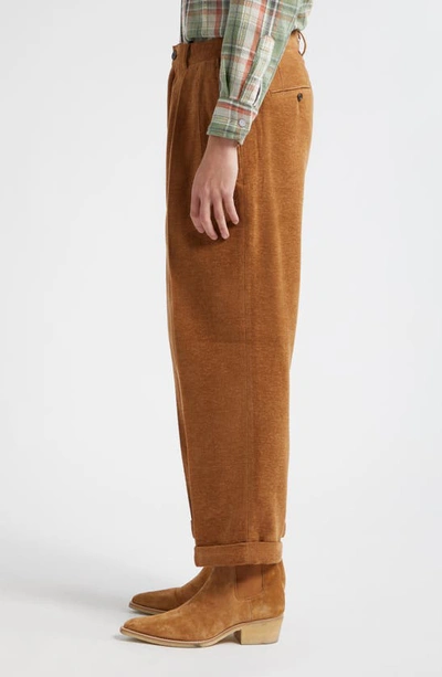 Shop Beams Double Pleat Cotton & Wool Knit Trousers In Golden Brown 28
