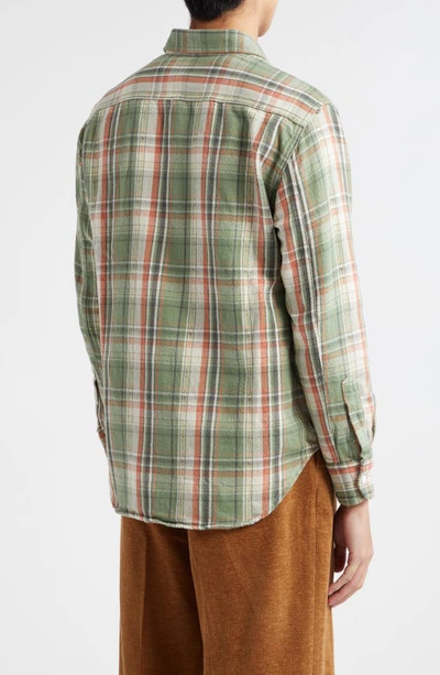 Shop Beams Check Cotton Dobby Button-up Shirt In Green 65