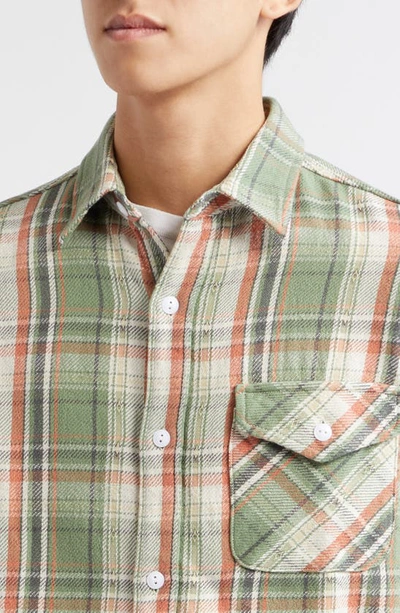 Shop Beams Check Cotton Dobby Button-up Shirt In Green 65