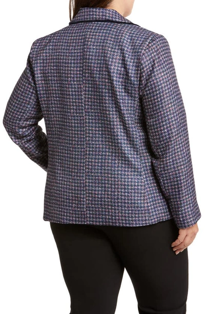 Tahari Houndstooth Faux Double Breasted Blazer In Navy/ Pink/ Violet
