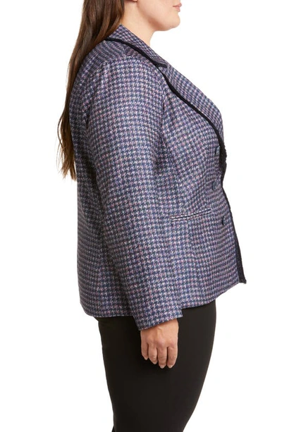 Tahari Houndstooth Faux Double Breasted Blazer In Navy/ Pink/ Violet