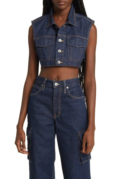 Shop Slvrlake Ultracrop Nonstretch Denim Trucker Vest In Midnight Mile