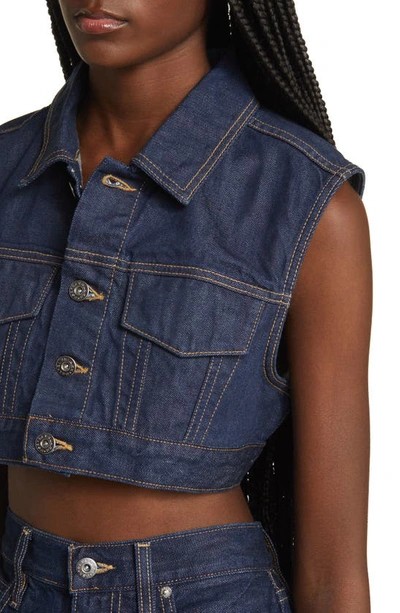 Shop Slvrlake Ultracrop Nonstretch Denim Trucker Vest In Midnight Mile