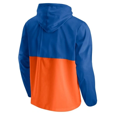 Shop Fanatics Branded Blue/orange New York Knicks Anorak Block Party Windbreaker Half-zip Hoodie Jacket