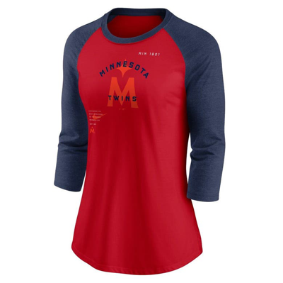 Shop Nike Red/navy Minnesota Twins Next Up Tri-blend Raglan 3/4-sleeve T-shirt