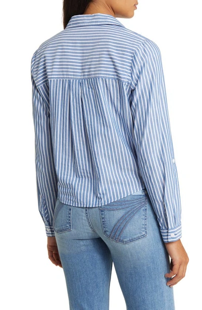 Shop Beachlunchlounge Stripe Tie Front Cotton & Modal Button-up Shirt In Ocean Air