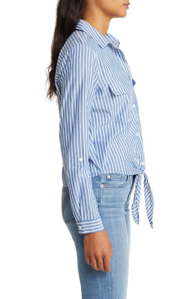 Shop Beachlunchlounge Stripe Tie Front Cotton & Modal Button-up Shirt In Ocean Air