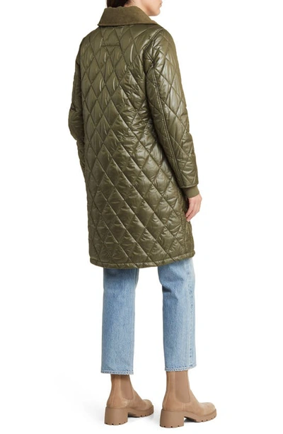 Shop Lucky Brand Diamond Quilted Coat With Faux Fur Lining In Army