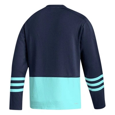 Shop Adidas Originals Adidas Deep Sea Blue Seattle Kraken Logo Aeroready Pullover Sweater In Navy