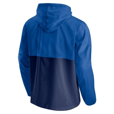 Shop Fanatics Branded Blue/navy Dallas Mavericks Anorak Block Party Windbreaker Half-zip Hoodie Jacket