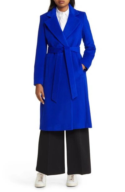 Shop Sam Edelman Belted Wool Blend Coat In Classic Blue