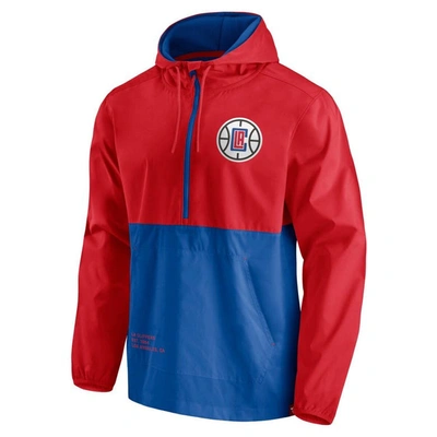 Shop Fanatics Branded Royal/red La Clippers Anorak Block Party Windbreaker Half-zip Hoodie Jacket