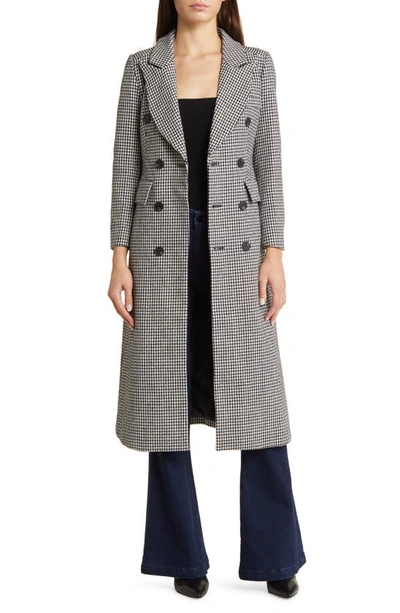 Shop Nikki Lund Houndstooth Double Breasted Coat In Black