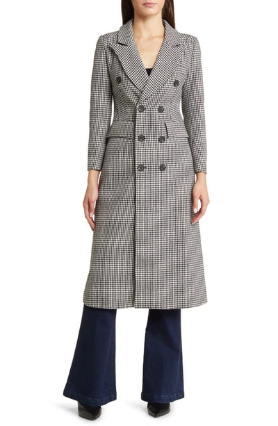 Nikki Lund Houndstooth Double Breasted Coat In Black