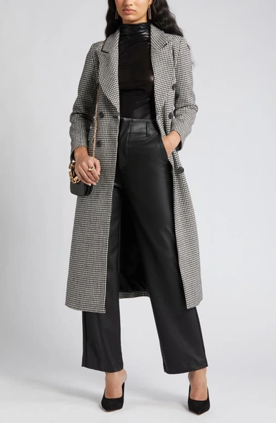 Shop Nikki Lund Houndstooth Double Breasted Coat In Black