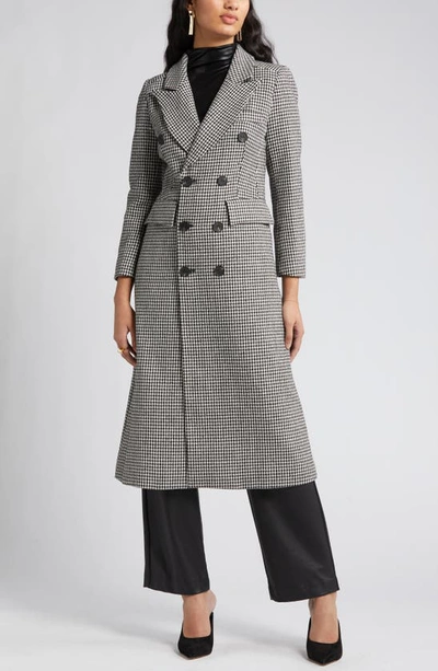 Shop Nikki Lund Houndstooth Double Breasted Coat In Black