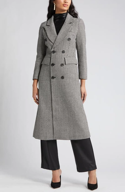 Nikki Lund Houndstooth Double Breasted Coat In Black