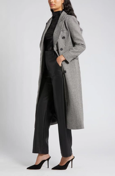 Shop Nikki Lund Houndstooth Double Breasted Coat In Black