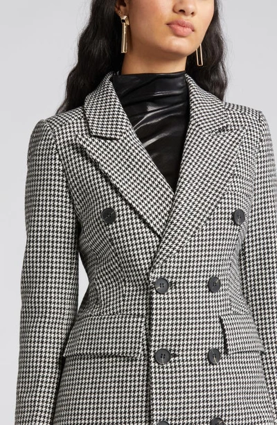 Shop Nikki Lund Houndstooth Double Breasted Coat In Black