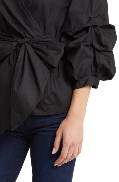 Shop Nikki Lund Anna Tie Waist Wrap Top In Black